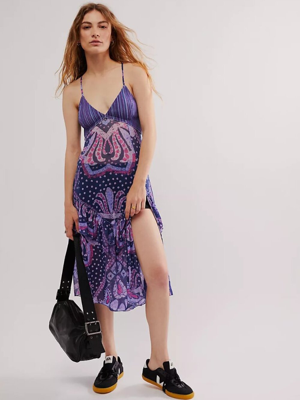 NWT FREE PEOPLE Swept Away Maxi Top Dress Black Motif Midnight Combo Size S